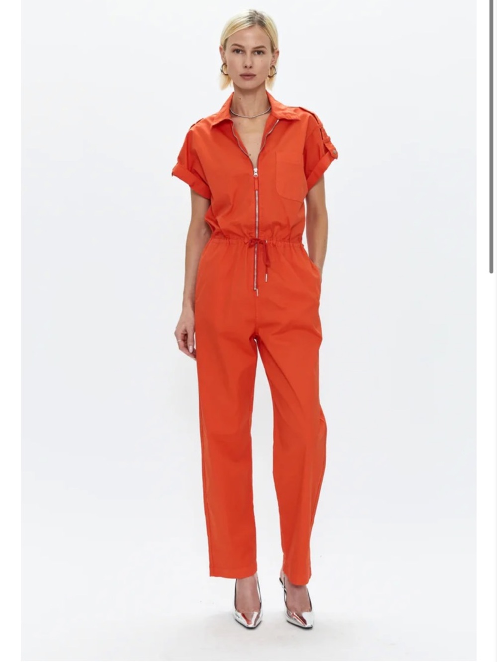Pistola Jordan Short Sleeve Zip Front Jumpsuit in Poppy